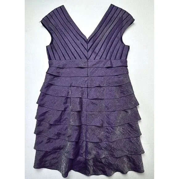 Adrianna Papell Tiered Mermaid Ruffle Dress Womens 14 Purple Sleeveless Bodycon - Picture 11 of 12